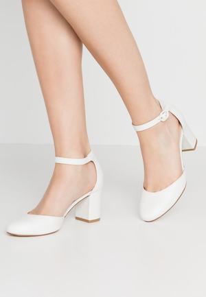 Women's Anna Field Block heel Buckle Heels White | RQZFABV-49