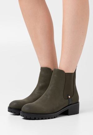 Women's Anna Field Block heel Zip UP Ankle Boots Olive | LNQWHOI-49