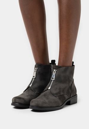 Women's Anna Field Block heel Zip UP Ankle Boots Dark Grey | OIDVNQH-87