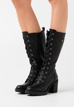 Women's Anna Field Block heel platform Zip UP Platform Boots Black | LIAYMDT-70