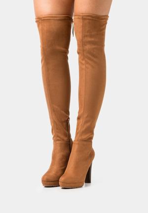 Women's Anna Field Block heel platform Zip UP Platform Boots Brown | QFNBLGX-87