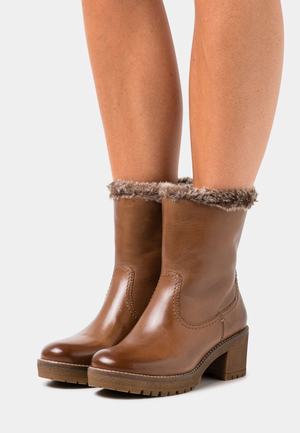 Women's Anna Field Classic Block heel Zip UP Ankle Boots Brown | CYAQGMB-80