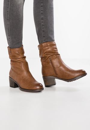 Women's Anna Field Classic Block heel Zip UP Ankle Boots Brown | CYWVNDI-02