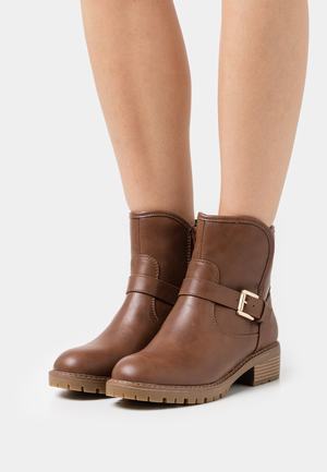 Women's Anna Field Classic Block heel Zip UP Ankle Boots Brown | JKQVUGN-15