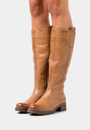 Women's Anna Field LEATHER Block heel Zip UP Boots Brown | GTKEBOM-95