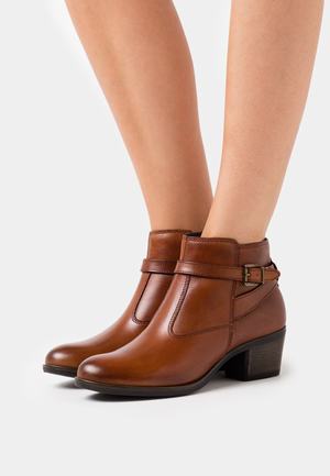 Women's Anna Field LEATHER Block heel Zip UP Ankle Boots Brown | YMRVUJN-67