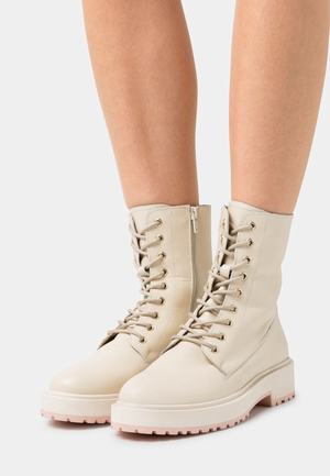 Women's Anna Field LEATHER Block heel platform Zip UP Ankle Boots Beige | CODFAHB-50