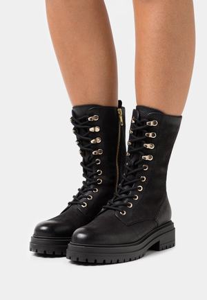 Women's Anna Field LEATHER Block heel platform Zip UP Boots Black | FAWDYQZ-12
