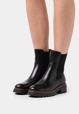 Women's Anna Field LEATHER Block heel platform Slip on Ankle Boots Black | MDALBOY-79