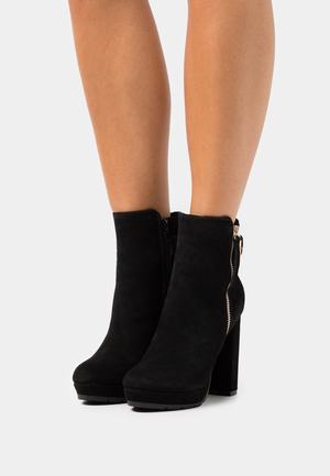 Women's Anna Field LEATHER Block heel platform Zip UP Ankle Boots Black | MUJWGVO-61