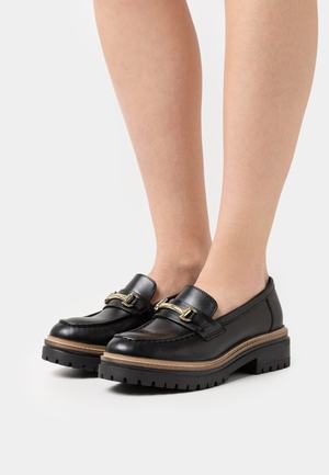 Women's Anna Field LEATHER Block heel platform Slip on Low Shoes Black | SKGFHNJ-58