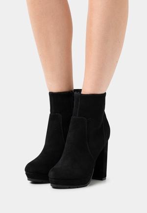 Women's Anna Field LEATHER Block heel platform Zip UP Ankle Boots Black | UZXDWKJ-50