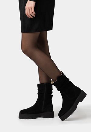 Women's Anna Field LEATHER Block heel platform Zip UP Boots Black | XHLSMWA-50