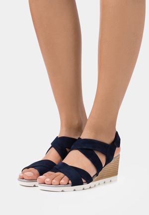 Women's Anna Field LEATHER Wedge Hook And Loop Sandals Blue | FXYRPVI-39