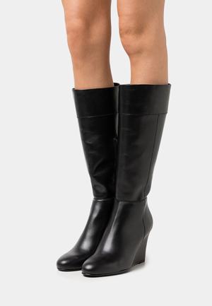 Women's Anna Field LEATHER Wedge Zip UP Boots Black | DMCEBIG-15