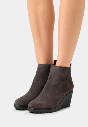 Women's Anna Field LEATHER Wedge Zip UP Ankle Boots Grey | MYDWZPR-65