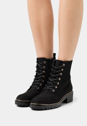 Women's Anna Field Lace up Block heel Zip UP Ankle Boots Black | AHQUPLW-56