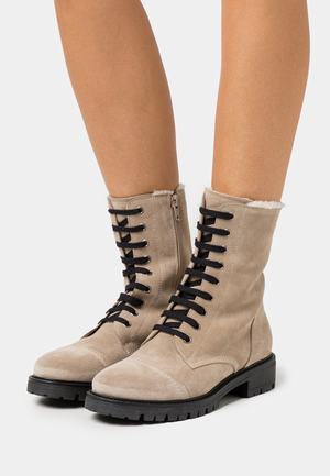 Women's Anna Field Lace up Block heel Zip UP Ankle Boots Beige | FXBZLHP-48