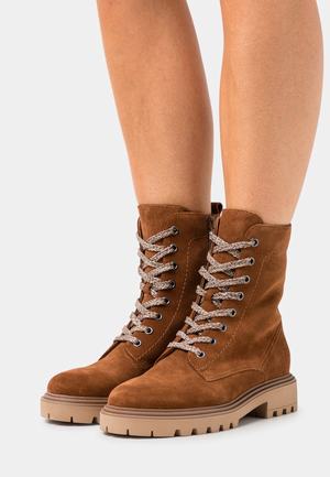 Women's Anna Field Lace up Block heel Zip UP Ankle Boots Brown | HMEQIZW-27