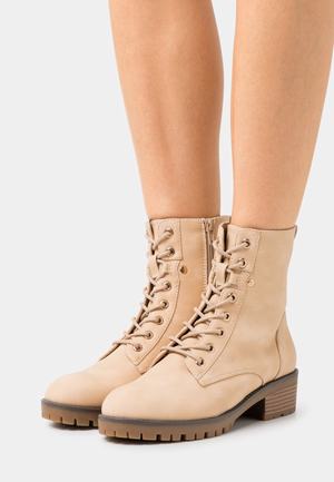 Women's Anna Field Lace up Block heel Zip UP Ankle Boots Beige | JKWQMIX-81