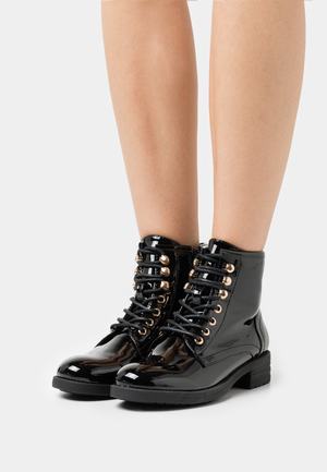 Women's Anna Field Lace up Block heel Zip UP Ankle Boots Black | JXKREBA-72