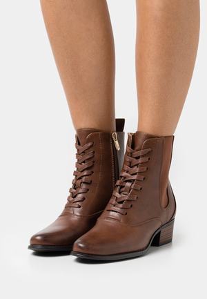 Women's Anna Field Lace up Block heel Zip UP Ankle Boots Brown | LTSZVQK-38