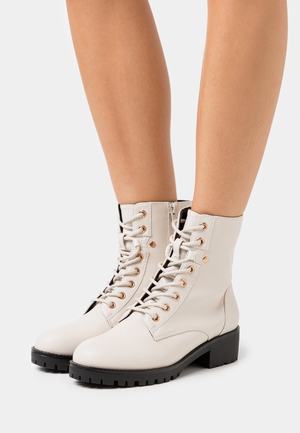 Women's Anna Field Lace up Block heel Zip UP Ankle Boots White | NKLYWOD-59