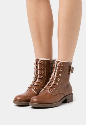 Women's Anna Field Lace up Block heel Zip UP Ankle Boots Brown | OGCUVMJ-01