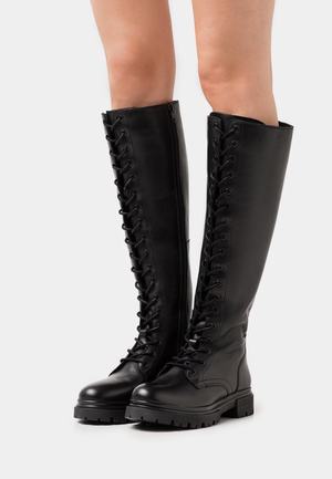 Women's Anna Field Lace up Block heel Zip UP Boots Black | STHQGAO-37