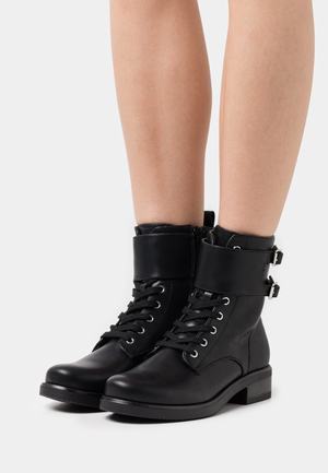 Women's Anna Field Lace up Block heel Zip UP Ankle Boots Black | VOQGBLD-56