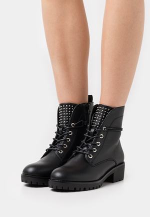 Women's Anna Field Lace up Block heel Zip UP Ankle Boots Black | VTQSHCP-19