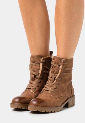 Women's Anna Field Lace up Block heel Zip UP Ankle Boots Brown | WZTOCXS-23