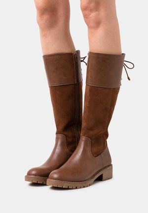 Women's Anna Field Lace up Block heel Zip UP Boots Brown | YHWGBUS-47