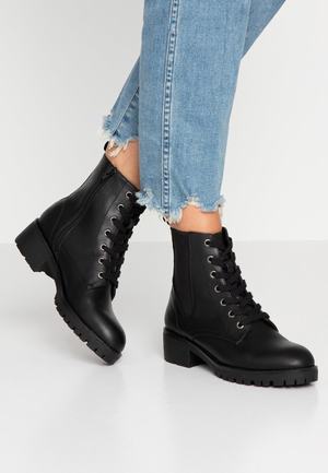 Women's Anna Field Lace up Block heel Zip UP Ankle Boots Black | YPBJOZU-71