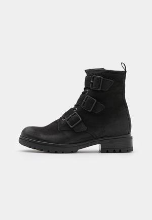 Women's Anna Field Lace up Block heel Zip UP Ankle Boots Black | YXDULHZ-38