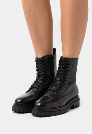 Women's Anna Field Lace up Block heel platform Zip UP Ankle Boots Black | POTVEWC-21