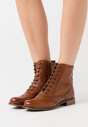 Women's Anna Field Lace up Flat Zip UP Ankle Boots Brown | JNUKMPS-80