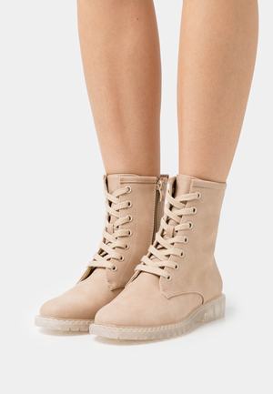 Women's Anna Field Lace up Flat Zip UP Ankle Boots Beige | PNVBDYL-46