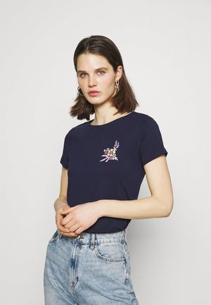 Women's Anna Field Print T Shirts Dark Blue | QEHKXWD-43