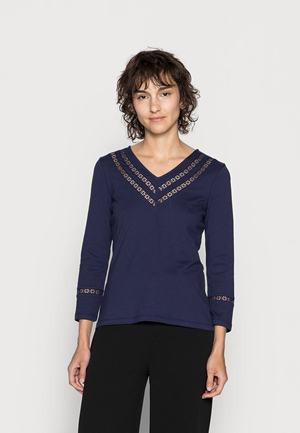 Women's Anna Field V NECK TAPE INSERT Tops Dark Blue | AIELPYS-82