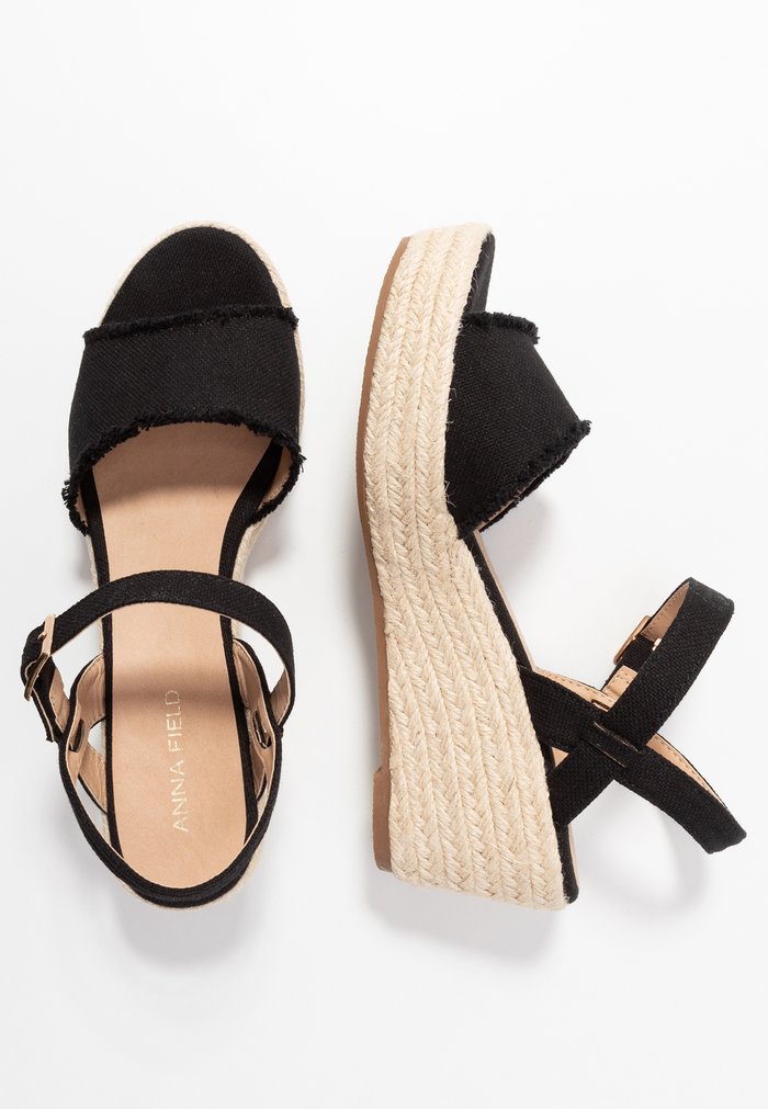 Women's Anna Field Espadrille Wedge platform Buckle Sandals Black | QSHRNZB-34