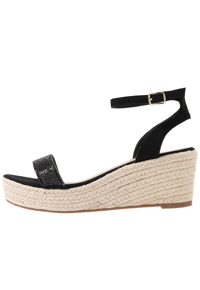 Women's Anna Field Espadrille Wedge platform Buckle Sandals Black | YUOWJZN-45