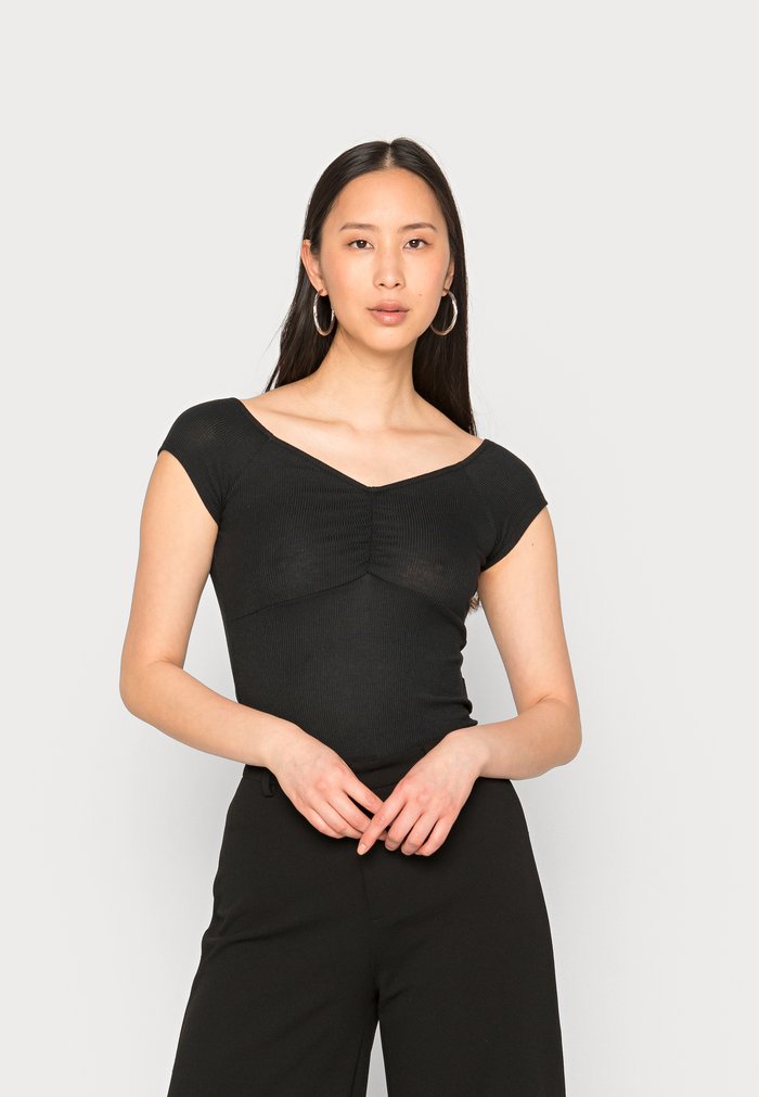 Women\'s Anna Field GATHERED BUST ROMANTIC Basic Tops Black | DJQYGWM-35