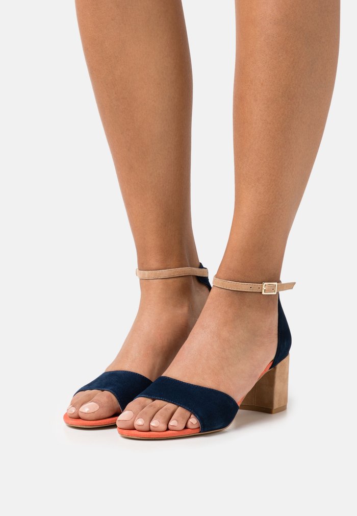 Women\'s Anna Field LEATHER Block heel Buckle Sandals Dark Blue | EFAVXOS-31